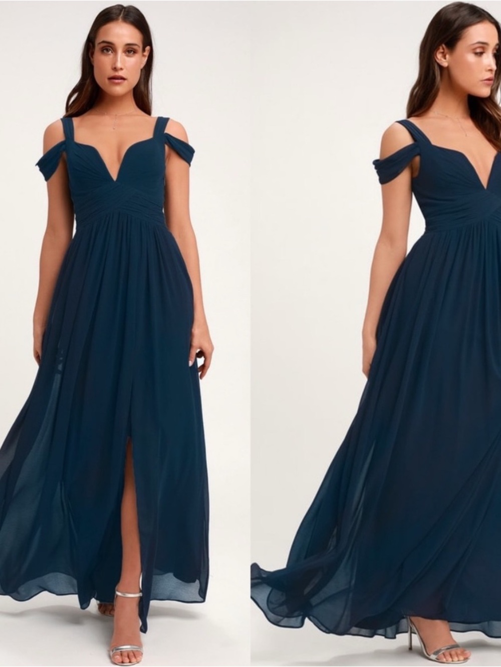 Lulu's Navy Off-Shoulder Maxi Dress with Sweetheart Neckline